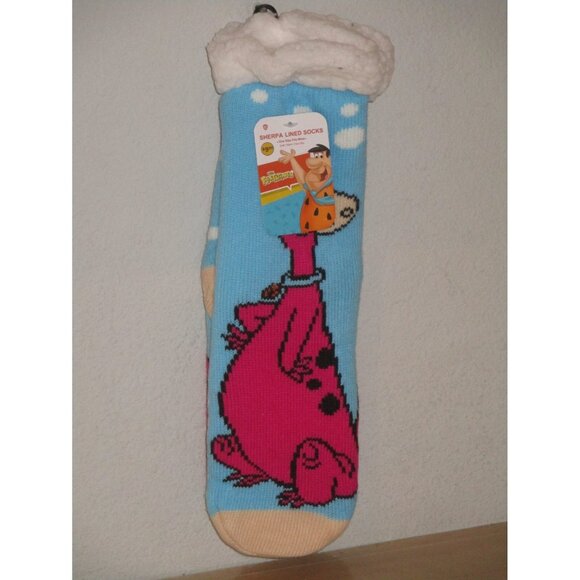 The Flintstones Blue Red Lined Sherpa Lined Socks Non-slip Soft Warm New In Bag - Picture 1 of 2